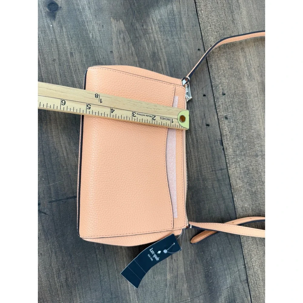 Kate Spade Leila‎ Mini Top Zip Crossbody Bag Orange Cream Pebbled Leather NEW
